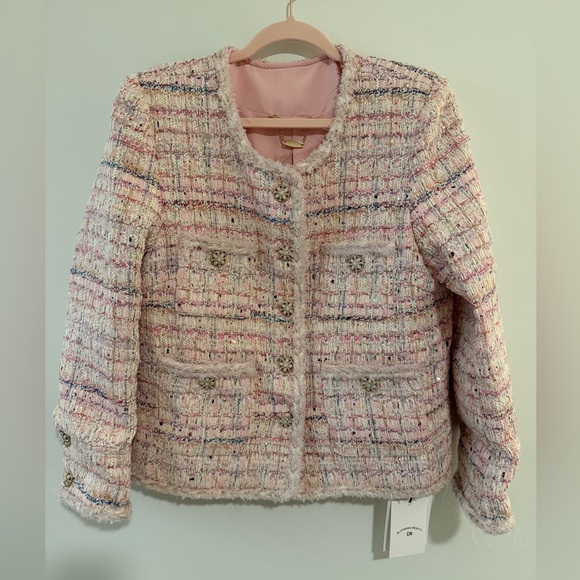 Duse Tweed Jackets & Blazers - *NWT* Pink Tweed Women's Jacket with Metallic Thread & Fancy Buttons